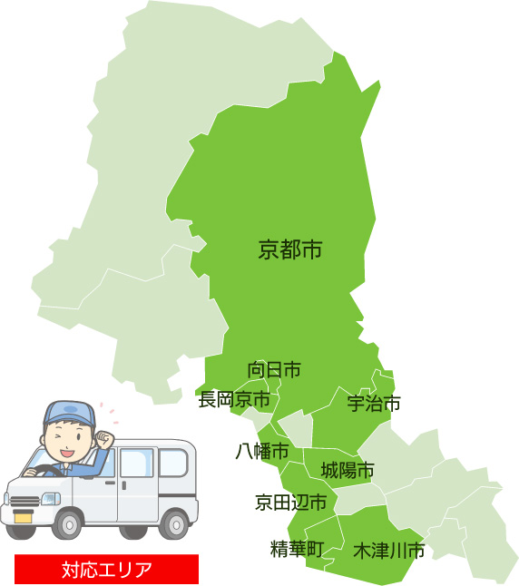 対応エリア：京都市・京田辺市・八幡市・向日市・城陽市・宇治市・木津川市・長岡京市・精華町